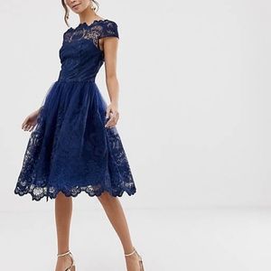 NWT Chi Chi London Navy Lace Midi Dress Size US 4